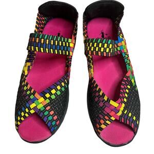 Corkus  Multi-Colored Wedge Sandals Mary Janes Slip On Open Toe Beth Size 10